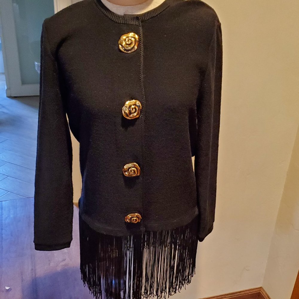 Vintage Steve Fabrikant black fringed sweater
